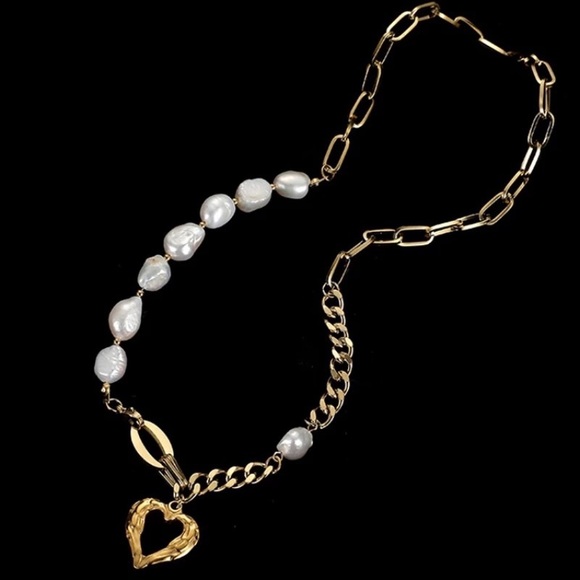 Zara Gold Keshi Vegan White Pearl Mix Links Chain Necklace NEW - Picture 2 of 16